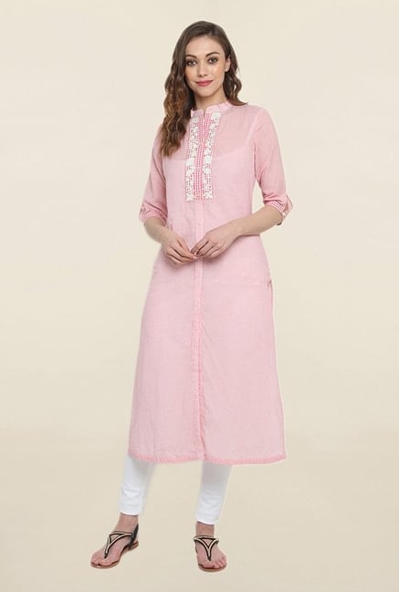 Suthidori Pink Embroidered Straight Kurta Suthidori Pink Embroidered Straight Kurta