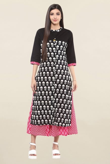 Suthidori Black Printed Straight Kurta Suthidori Black Printed Straight Kurta
