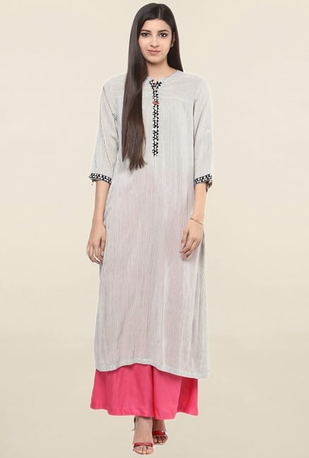 Suthidori Grey Striped Kurta Suthidori Grey Striped Kurta