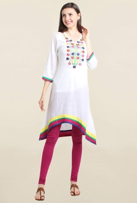 Suthidori White Embroidered Asymmetric Kurta Suthidori White Embroidered Asymmetric Kurta