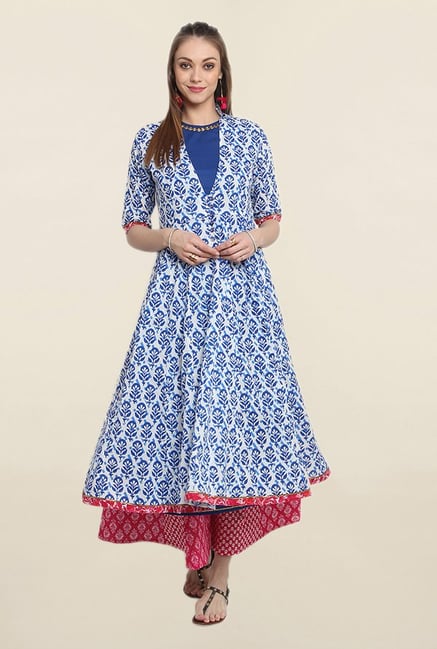 Suthidori Blue Printed Anarkali Kurta Suthidori Blue Printed Anarkali Kurta