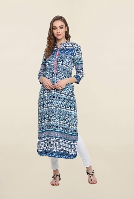 Suthidori Blue Printed Straight Kurta Suthidori Blue Printed Straight Kurta