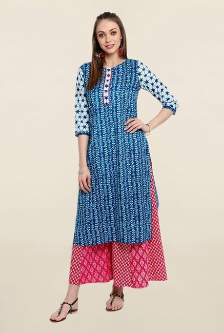 Suthidori Blue Printed Straight Kurta Suthidori Blue Printed Straight Kurta