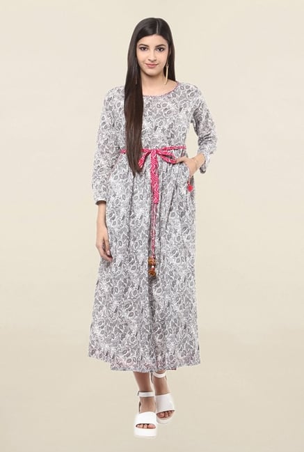 Suthidori Grey Printed Tunic With Belt Suthidori Grey Printed Tunic With Belt