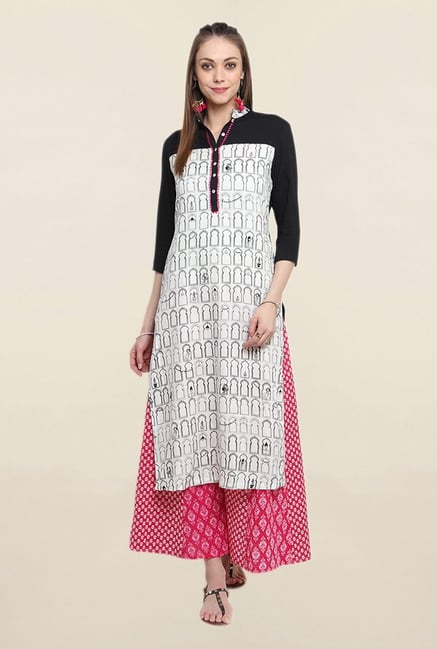 Suthidori White Printed Straight Kurta Suthidori White Printed Straight Kurta