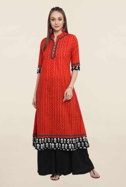 Suthidori Red Printed Straight Kurta Suthidori Red Printed Straight Kurta