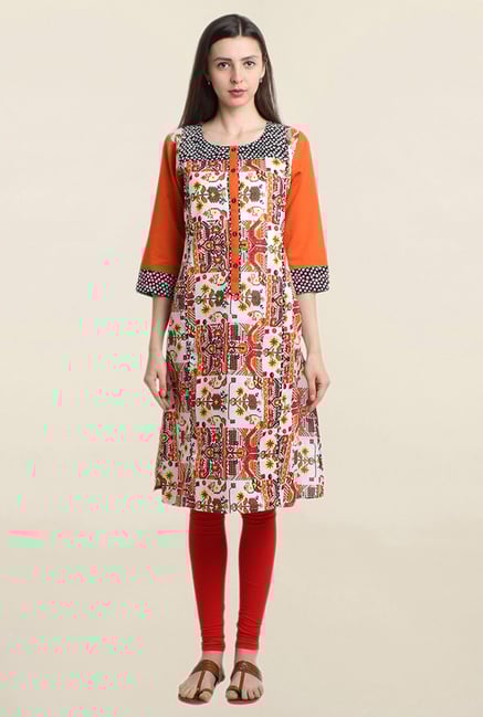 Suthidori Orange Printed Kurta Suthidori Orange Printed Kurta
