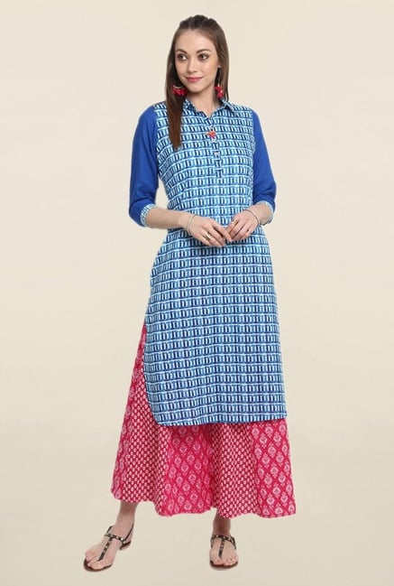 Suthidori Blue Printed Straight Kurta Suthidori Blue Printed Straight Kurta