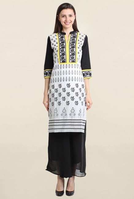 Suthidori White & Black Printed Straight Kurta Suthidori White & Black Printed Straight Kurta
