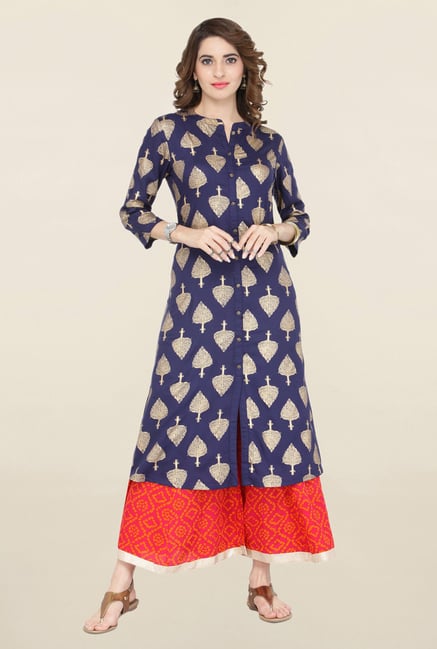 Varanga Blue & Pink Printed Kurta With Palazzo Varanga Blue & Pink Printed Kurta With Palazzo