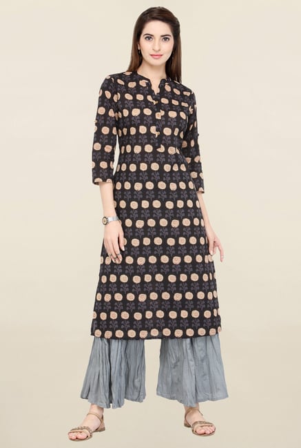 Varanga Black & Grey Printed Kurta With Palazzo Varanga Black & Grey Printed Kurta With Palazzo