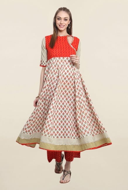 Suthidori Beige Printed Anarkali Kurta Suthidori Beige Printed Anarkali Kurta