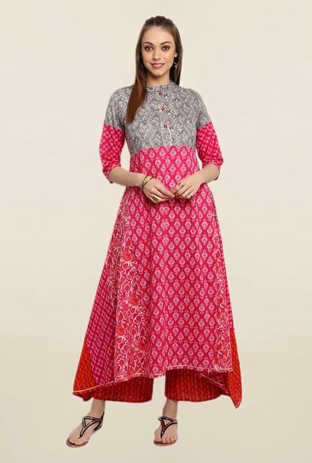 Suthidori Pink & Pink Printed Anarkali Kurta Suthidori Pink & Pink Printed Anarkali Kurta