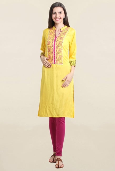 Suthidori Yellow Printed Straight Kurta Suthidori Yellow Printed Straight Kurta