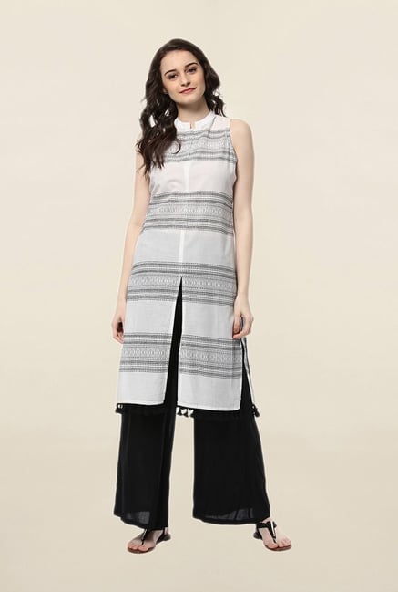 Jaipur Kurti White & Black Printed Kurta With Palazzo Set Jaipur Kurti White & Black Printed Kurta With Palazzo Set