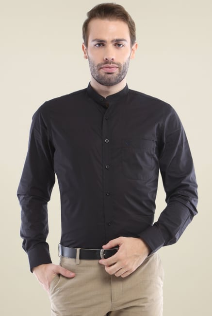 Allen Solly Black Band Collar Cotton Shirt Allen Solly Black Band Collar Cotton Shirt
