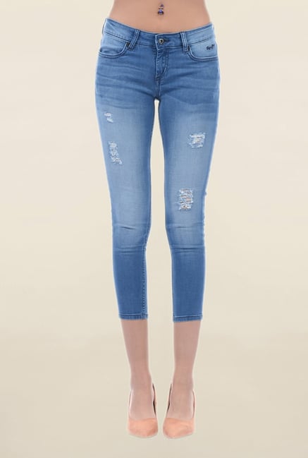 Pepe Jeans Blue Slim Fit Tattered Low Rise Jeans Pepe Jeans Blue Slim Fit Tattered Low Rise Jeans