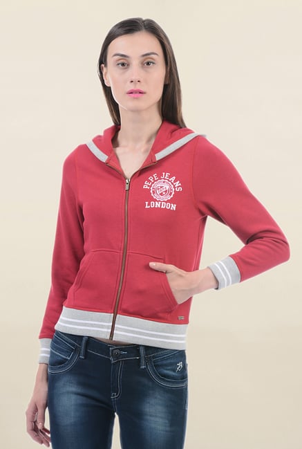 Pepe Jeans Red Full Sleeves Hoodie Pepe Jeans Red Full Sleeves Hoodie