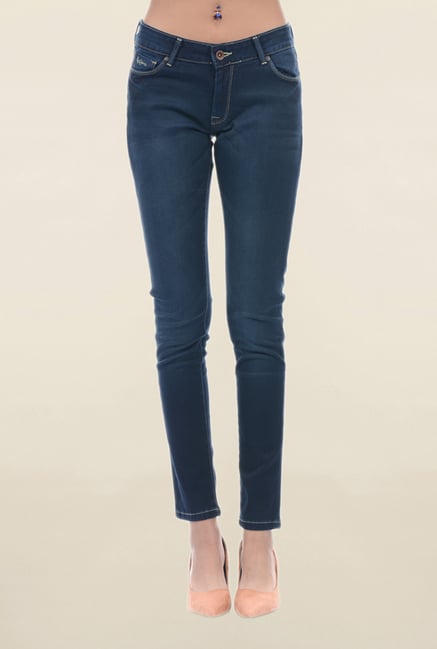 Pepe Jeans Dark Blue Slim Fit Lightly Washed Low Rise Jeans Pepe Jeans Dark Blue Slim Fit Lightly Washed Low Rise Jeans