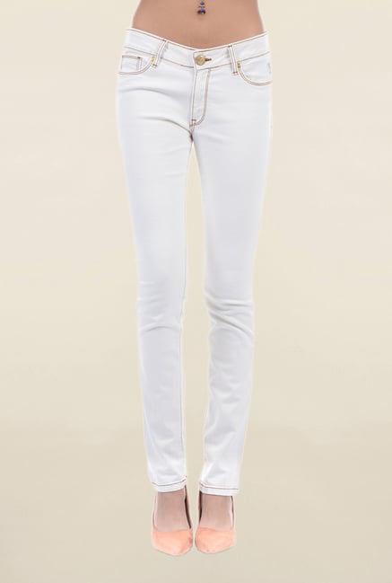 Pepe Jeans White Slim Fit Raw Denim Low Rise Jeans Pepe Jeans White Slim Fit Raw Denim Low Rise Jeans