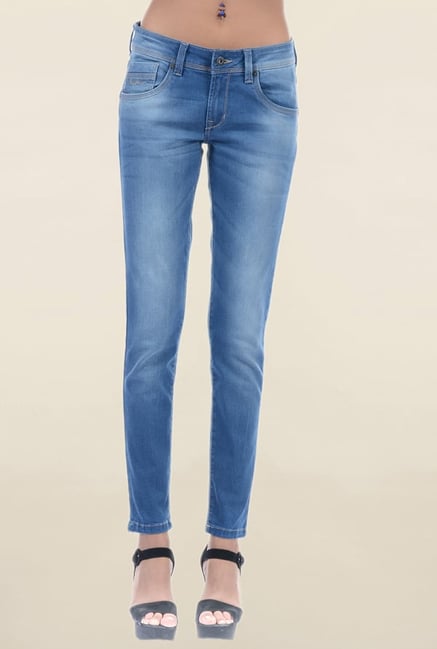 Pepe Jeans Blue Slim Fit Lightly Washed Low Rise Jeans Pepe Jeans Blue Slim Fit Lightly Washed Low Rise Jeans