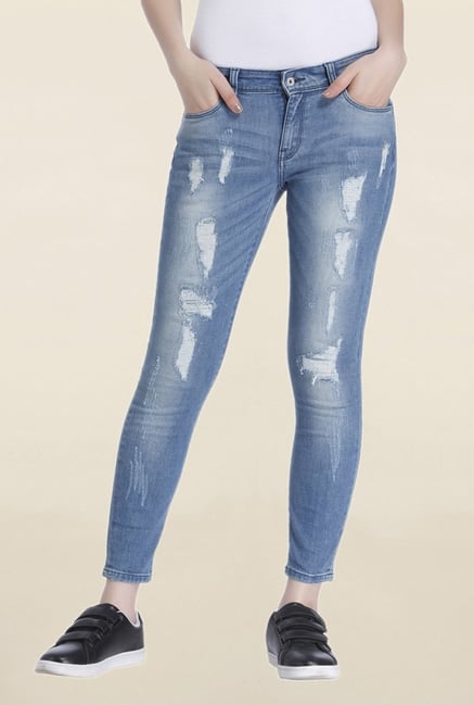 Only Blue Tattered Slim Fit Low Rise Jeans Only Blue Tattered Slim Fit Low Rise Jeans