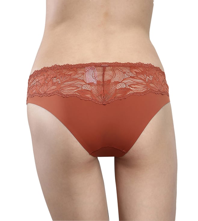 Buy Calvin Klein Dusty Copper Lace Regular Fit Bikini Bottoms For Women