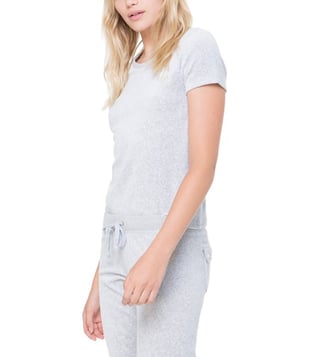 Juicy Couture Silver Velour Interwoven JC Crew Tee Juicy Couture Silver Velour Interwoven JC Crew Tee