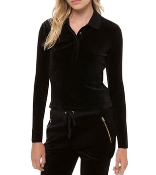 Juicy Couture Black Stretch Velour Long Sleeve Polo T-Shirt Juicy Couture Black Stretch Velour Long Sleeve Polo T-Shirt