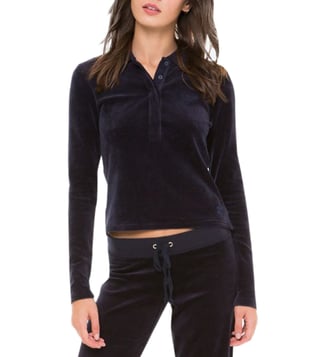 Juicy Couture Regal Stretch Velour Long Sleeve Polo T-Shirt Juicy Couture Regal Stretch Velour Long Sleeve Polo T-Shirt