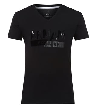 Armani Exchange Black Logo Print V Neck Slim Fit T-Shirts Armani Exchange Black Logo Print V Neck Slim Fit T-Shirts