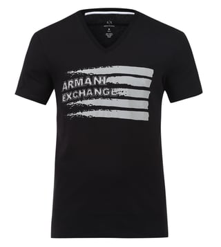 Armani Exchange Black Graphic Print V Neck T-Shirts Armani Exchange Black Graphic Print V Neck T-Shirts