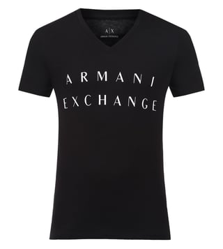 Armani Exchange Black Logo Print V Neck T-Shirts Armani Exchange Black Logo Print V Neck T-Shirts