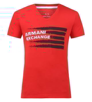 Armani Exchange Absolute Red Graphic Print V Neck T-Shirts Armani Exchange Absolute Red Graphic Print V Neck T-Shirts