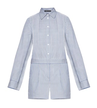 BCBG Maxazria Blue Striped Clarence Romper BCBG Maxazria Blue Striped Clarence Romper