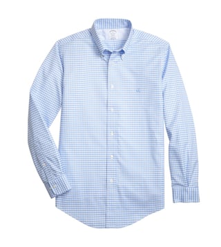 Brooks Brothers Light Blue Non Iron Oxford Gingham Sport Shirt Brooks Brothers Light Blue Non Iron Oxford Gingham Sport Shirt