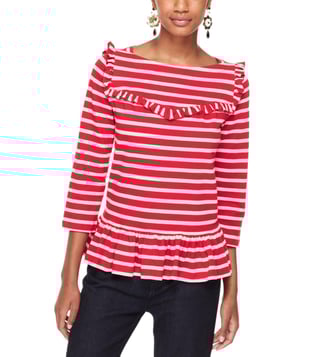 Kate Spade Charm Red Ruffle Yoke Striped Top Kate Spade Charm Red Ruffle Yoke Striped Top