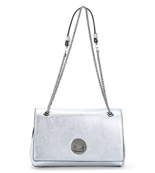 Coccinelle Silver Liya Medium Leather Shoulder Bag Coccinelle Silver Liya Medium Leather Shoulder Bag