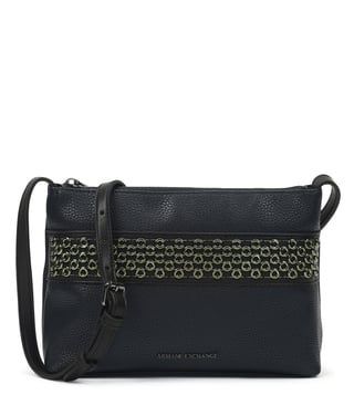 Armani Exchange Navy Eyelet Studded Small Cross Body Bag Armani Exchange Navy Eyelet Studded Small Cross Body Bag