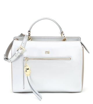 Cavalli Class Silver & Taupe Brigitte Small Leather Satchel Cavalli Class Silver & Taupe Brigitte Small Leather Satchel
