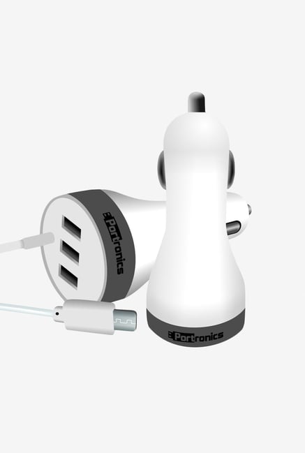 Portronics Car Power 2 POR 334 3 USB Port Charger White Portronics Car Power 2 POR 334 3 USB Port Charger White