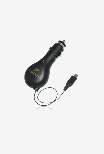 Amzer Micro USB Retractable Car Charger Black Amzer Micro USB Retractable Car Charger Black