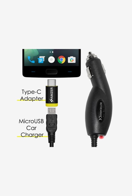 Amzer Micro USB Car Charger With Type-C Adapter Black Amzer Micro USB Car Charger With Type-C Adapter Black