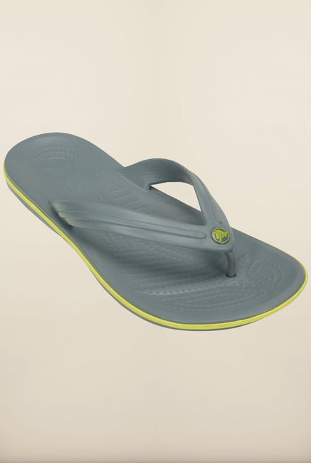 Crocs Crocband Concrete & Chartreuse Flip Flops Crocs Crocband Concrete & Chartreuse Flip Flops