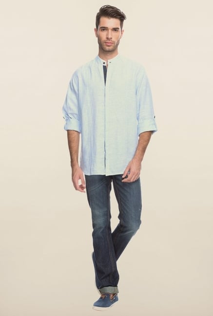 Cottonworld Sky Blue Linen Casual Shirt Cottonworld Sky Blue Linen Casual Shirt