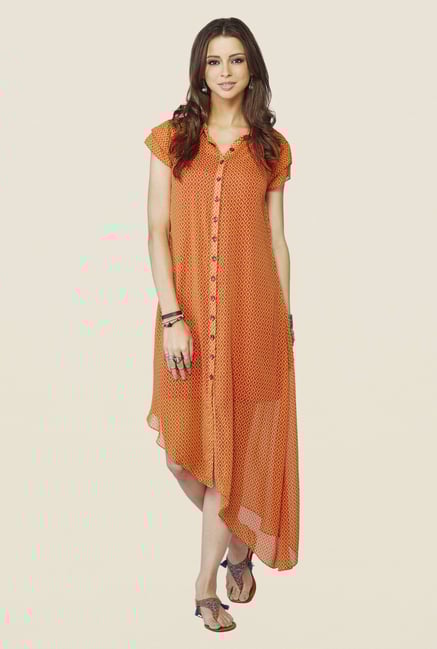 Global Desi Orange Printed Marigold Tunic Global Desi Orange Printed Marigold Tunic