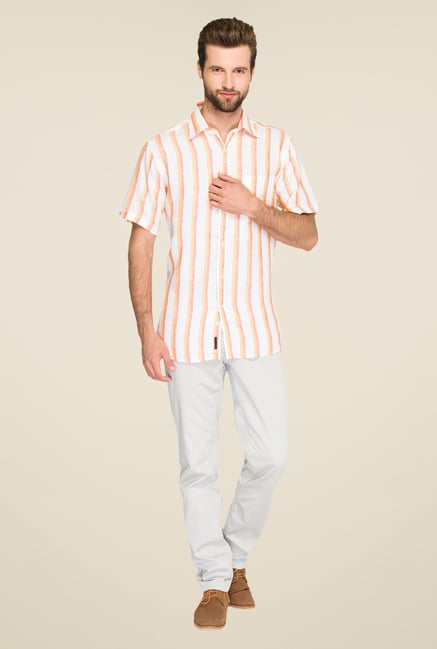 Raymond Orange Striped Linen Shirt Raymond Orange Striped Linen Shirt