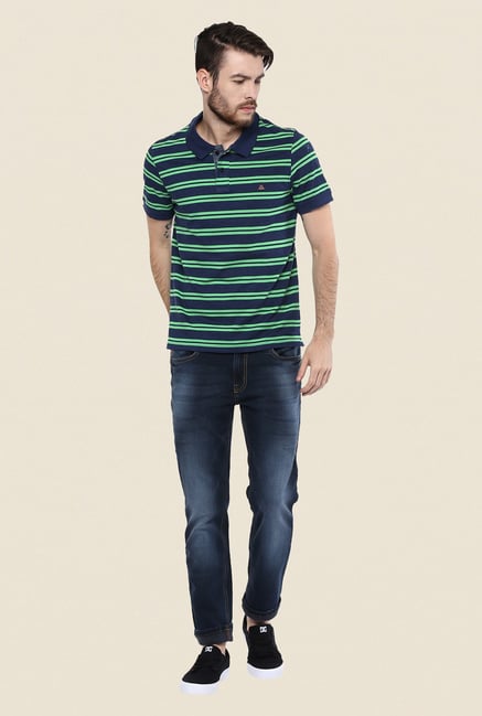 Turtle Navy & Green Striped Polo T Shirt Turtle Navy & Green Striped Polo T Shirt