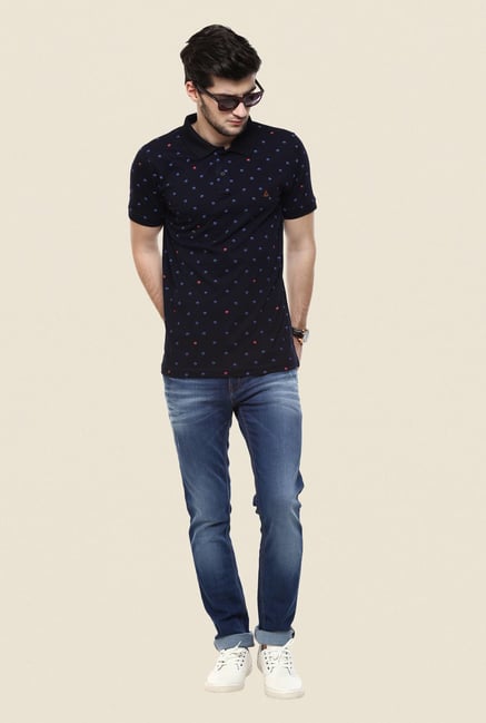 Turtle Navy Printed Polo T Shirt Turtle Navy Printed Polo T Shirt