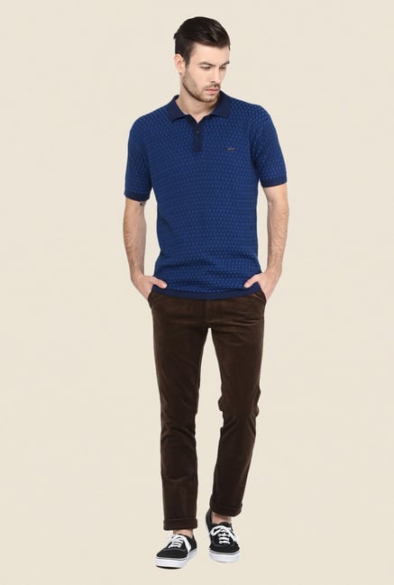 Turtle Dark Blue Self Print Polo T Shirt Turtle Dark Blue Self Print Polo T Shirt